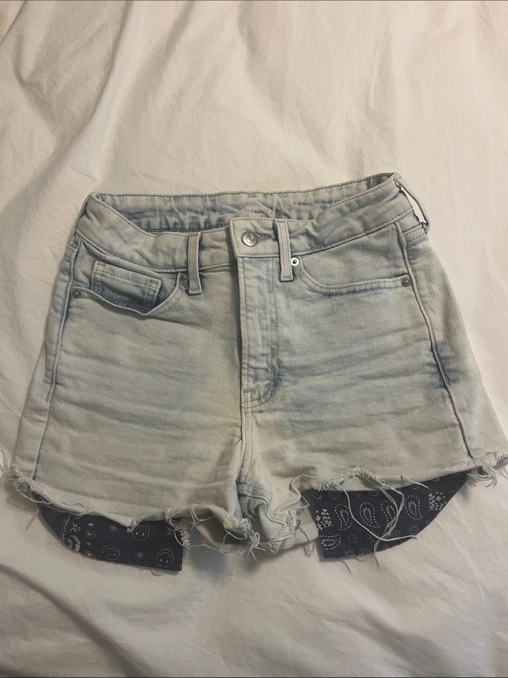 Old Navy Light Blue Distressed Denim Shorts with Bandana Lining